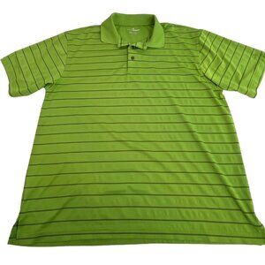 Grand Slam Men's Athletic Polo Shirt XL Green Black Striped 100% Polyester